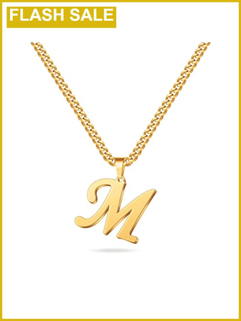 LUXEJEW Initial Letter Necklace Men Boys 20+2" Cuban Link Chain Stainless Steel